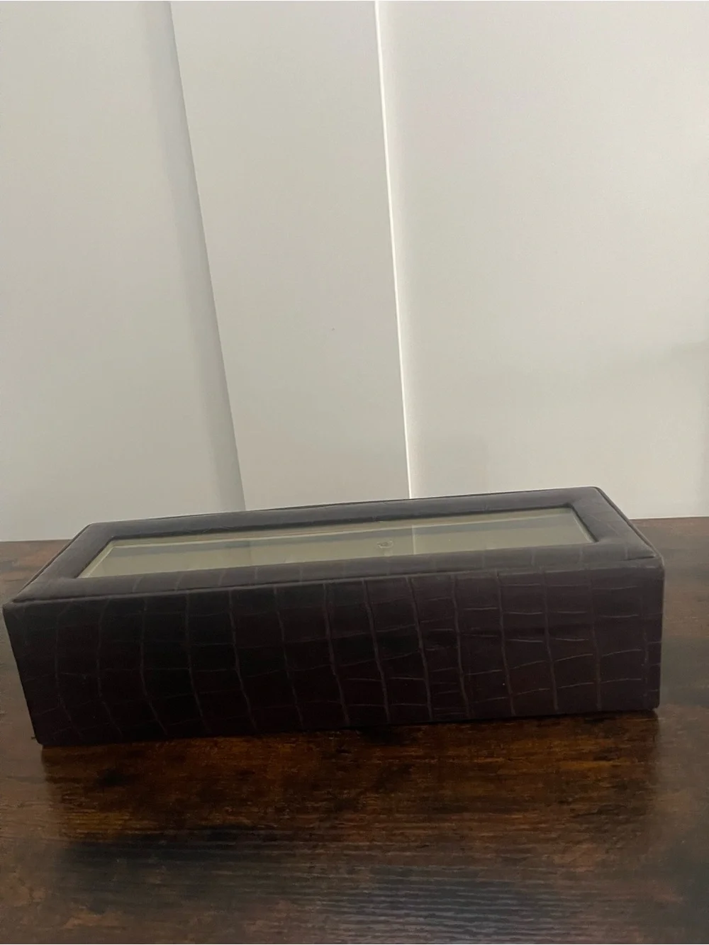 Leather-Look Dark Brown Watch Storage Case with Glass Top